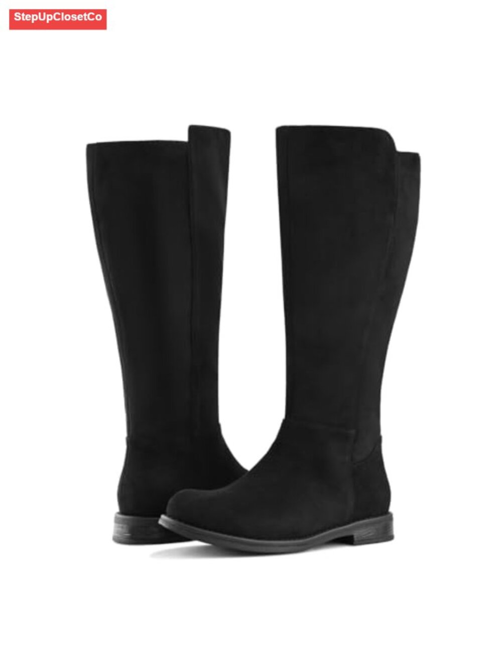 Wide Calf Knee High Suede Boots Low Heel Side Zip Fall